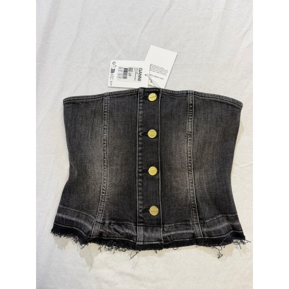 NWT Ganni Black Washed Denim Button-Front Waist Corset size 2